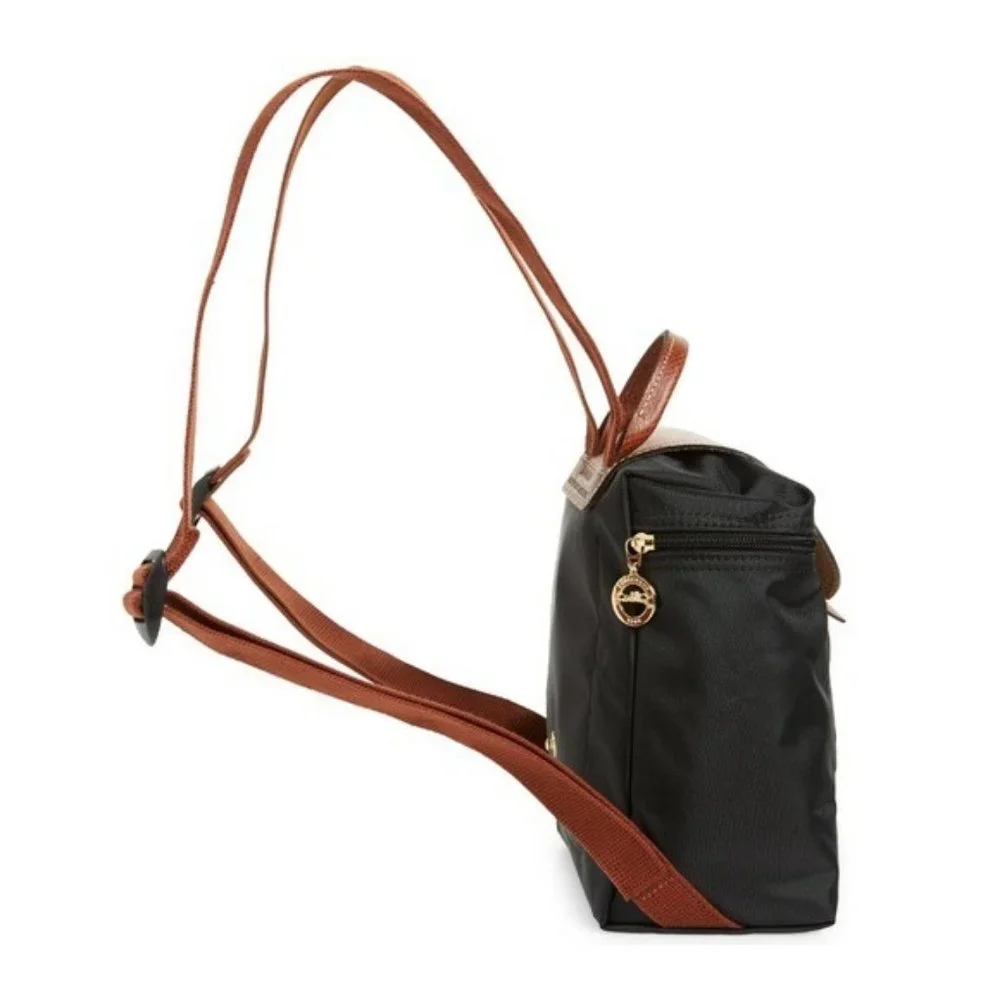 Longchamp Mini Le Pliage Backpack Black NWT Leather Nylon - Picture 5 of 8